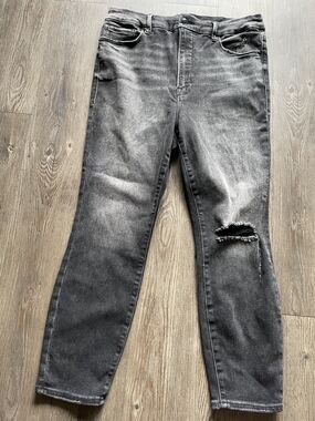 Good American Washed Black Distressed Straight Leg Jeans